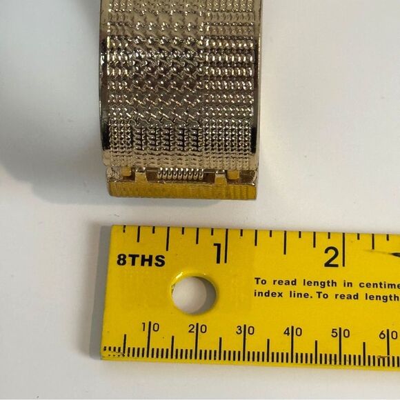 Gold Tone Textured Hinged Bangle Cuff Bracelet - Picture 6 of 6